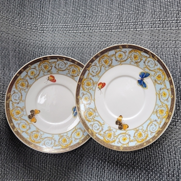 SET of 2 Flat Cup & Saucer Set Blue Butterfly by GRACE'S TEAWARE - Picture 5 of 9
